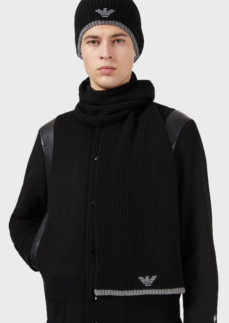 bărbați R802G2133 set palarie si esarfa cu vultur brodat Armani negru