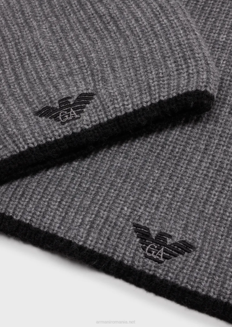 bărbați R802G2134 set palarie si esarfa cu vultur brodat Armani