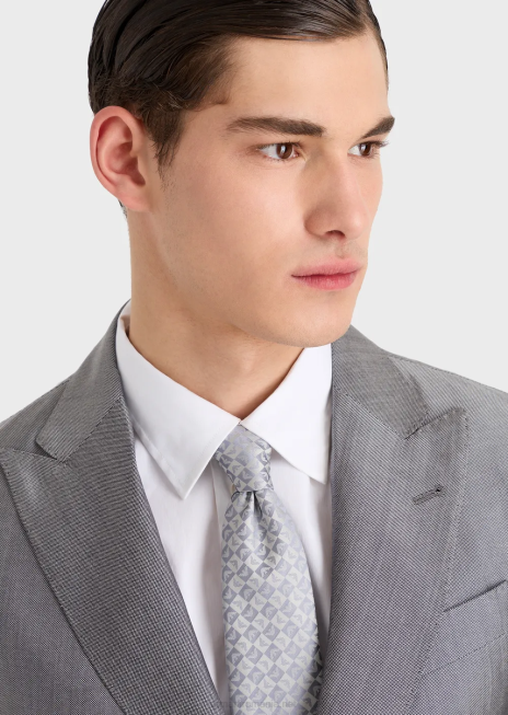 bărbați R802G2142 vultur de mătase pură și cravată jacquard cu carouri Armani