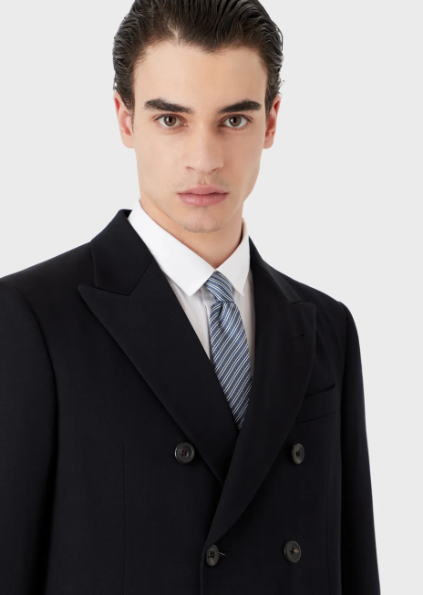 bărbați R802G2146 cravată din pură mătase jacquard în dungi Armani albastru