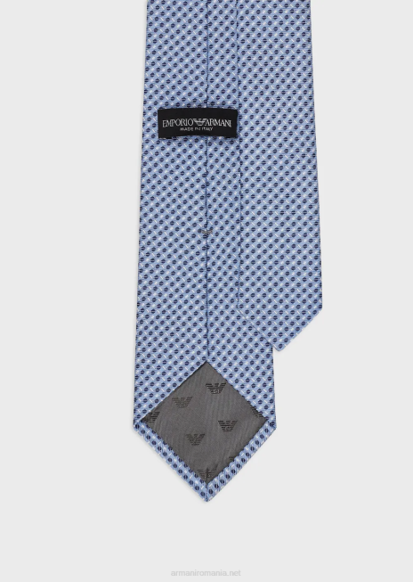 bărbați R802G2166 cravată din mătase pură cu micro-model jacquard Armani azur