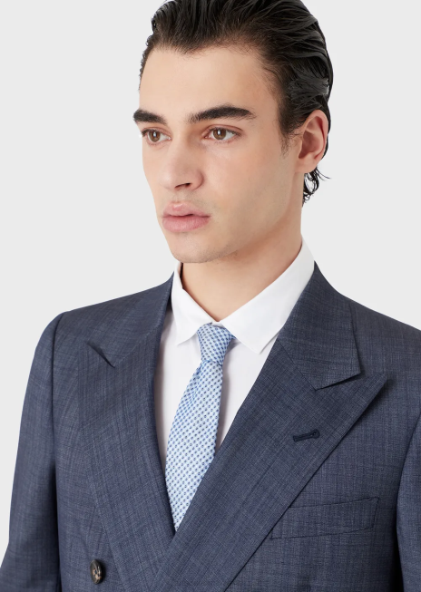 bărbați R802G2166 cravată din mătase pură cu micro-model jacquard Armani azur