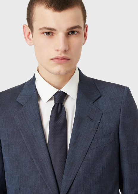 bărbați R802G2167 cravata din matase pura cu monograma jacquard Armani albastru miezul nopții