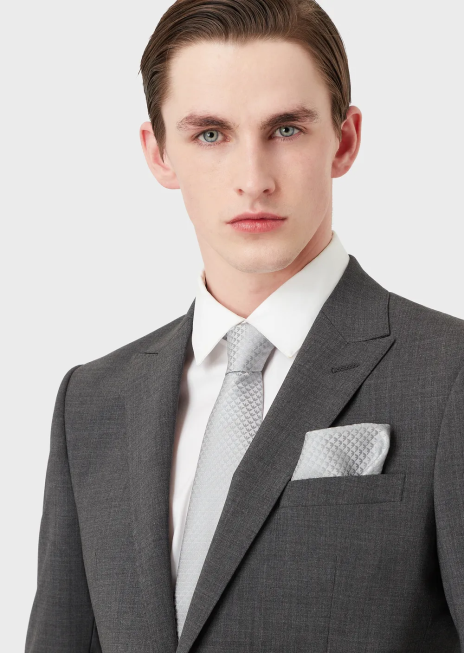 bărbați R802G2168 cravata din matase pura cu monograma jacquard Armani argint