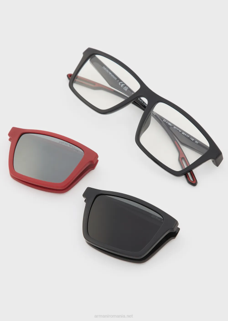 bărbați R802G2325 ochelari de soare dreptunghiulari cu lentile interschimbabile Armani negru