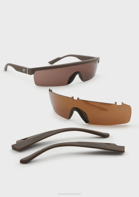 bărbați R802G2337 ochelari de soare dreptunghiulari cu lentile interschimbabile Armani maro