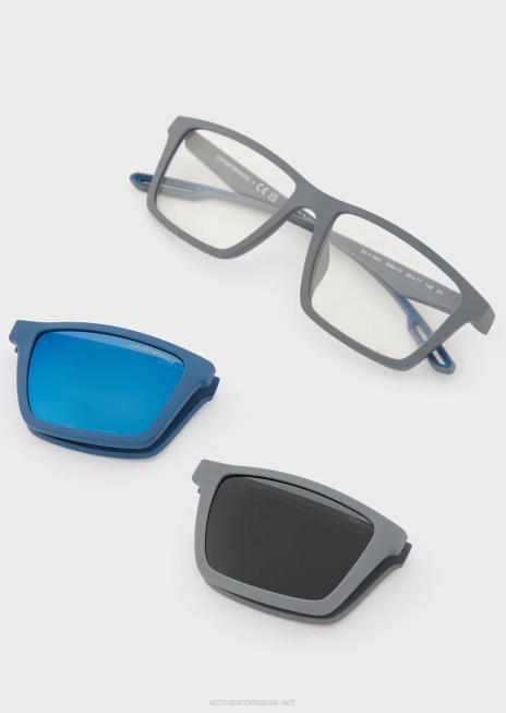 bărbați R802G2355 ochelari de soare dreptunghiulari cu lentile interschimbabile Armani gri