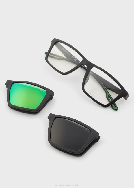 bărbați R802G2363 ochelari de soare dreptunghiulari cu lentile interschimbabile Armani negru