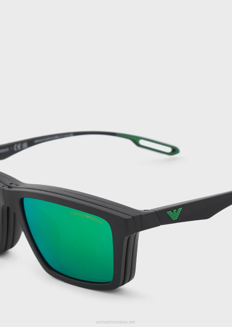 bărbați R802G2363 ochelari de soare dreptunghiulari cu lentile interschimbabile Armani negru