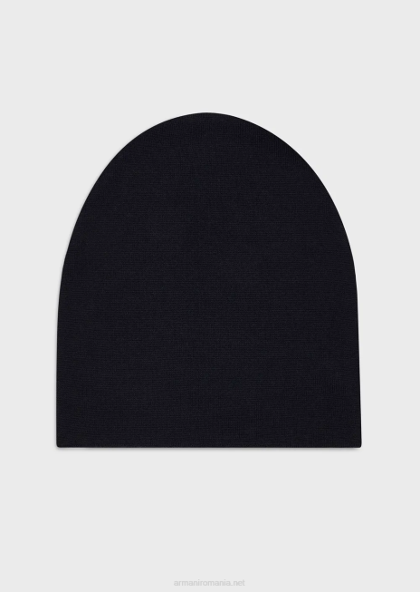 bărbați R802G2037 bonetă din amestec de lână cu inscripții jacquard Armani albastru marin