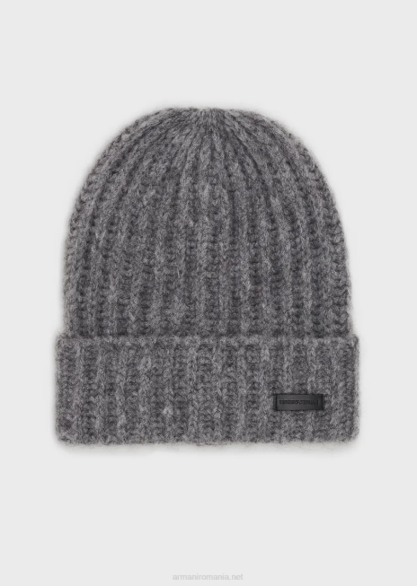 bărbați R802G2038 căciulă din amestec de lână mohair cu nervuri supradimensionate Armani