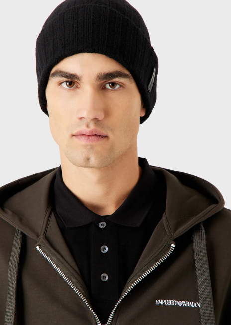 bărbați R802G2039 beanie cu nervuri din amestec de lână virgină Armani