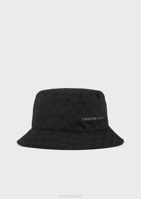 bărbați R802G2041 Pălărie cloche jacquard cu vultur peste tot cu curea Armani negru