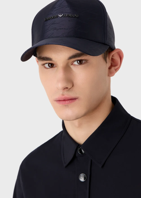 bărbați R802G2050 șapcă de baseball din nailon jacquard cu logo-ul peste tot Armani