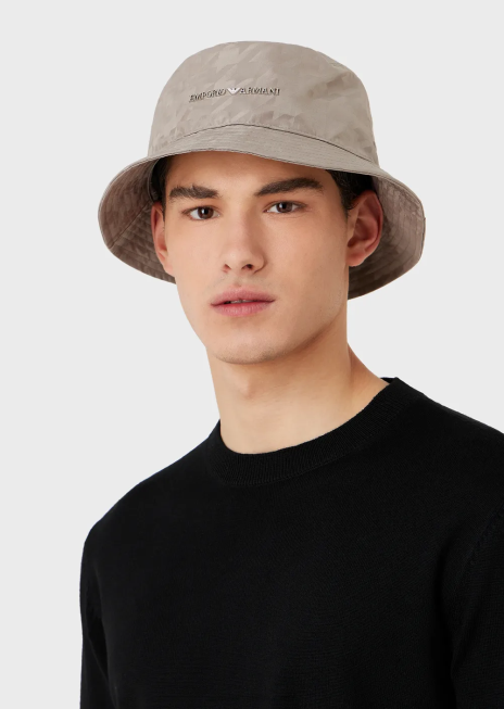 bărbați R802G2053 pălărie cloche din nailon jacquard supradimensionat Armani gri