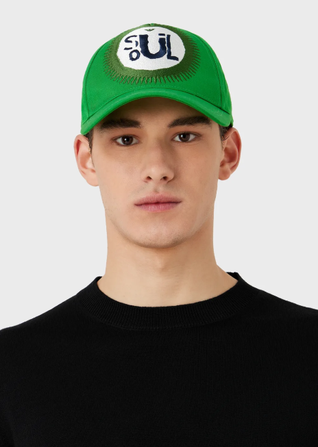 bărbați R802G2058 colecție sustenabilă șapcă de baseball din bumbac organic cu broderie supradimensionată Armani
