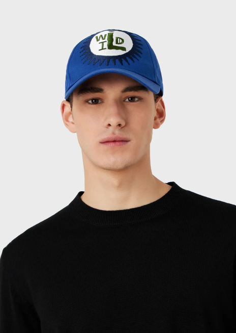 bărbați R802G2059 colecție sustenabilă șapcă de baseball din bumbac organic cu broderie supradimensionată Armani