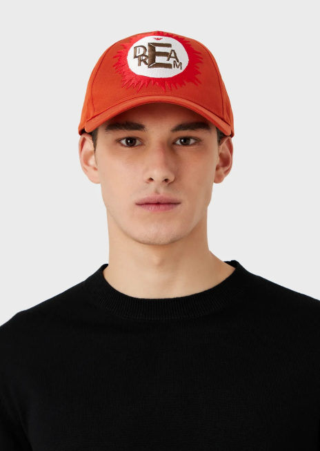 bărbați R802G2061 colecție sustenabilă șapcă de baseball din bumbac organic cu broderie supradimensionată Armani