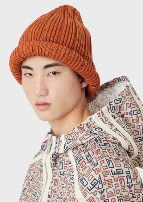 bărbați R802G2062 colecție sustenabilă beanie cu nervuri din bumbac organic, cu margini răsucite Armani