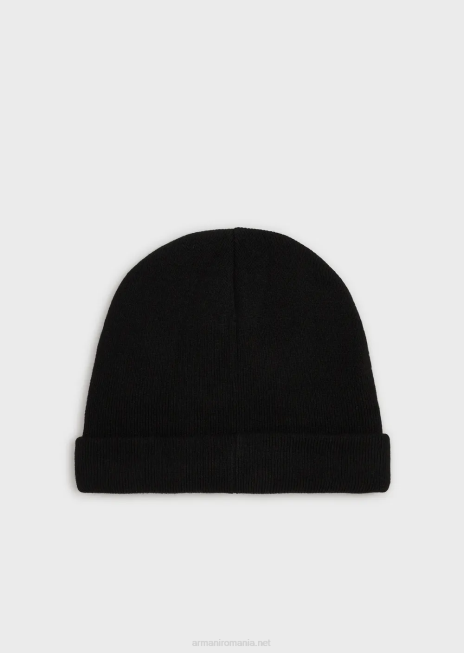 bărbați R802G2064 beanie cu nervuri din amestec de lână Armani negru