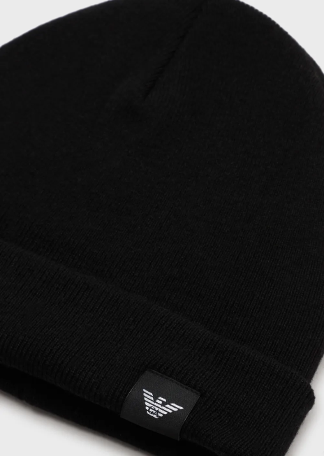 bărbați R802G2064 beanie cu nervuri din amestec de lână Armani negru