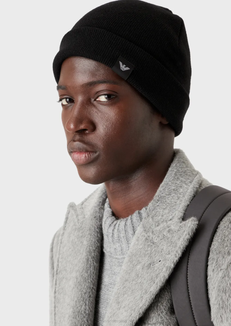 bărbați R802G2064 beanie cu nervuri din amestec de lână Armani negru