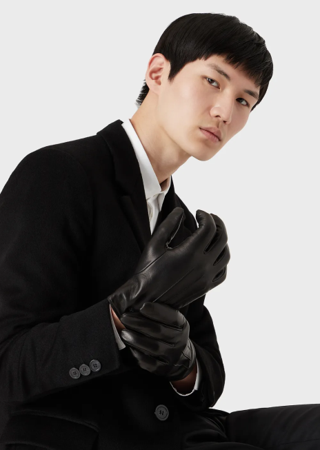 bărbați R802G2068 mănuși din piele de miel nappa cu detaliu baghetă Armani negru