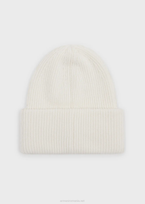 bărbați R802G2071 bonetă din lână cu nervuri, cu plasture cu logo Armani