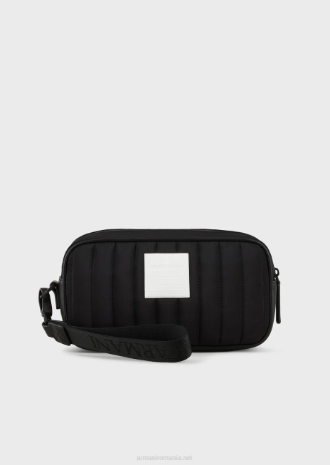bărbați R802G2173 geantă de spălat din nailon ripstop reciclată, matlasată Armani negru
