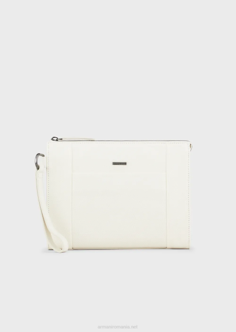 bărbați R802G2174 husă din twill reciclat cu detalii din piele Armani alb