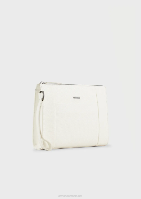 bărbați R802G2174 husă din twill reciclat cu detalii din piele Armani alb