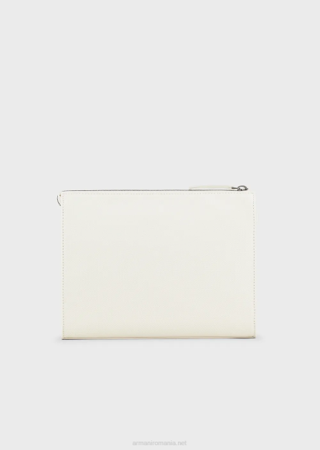 bărbați R802G2174 husă din twill reciclat cu detalii din piele Armani alb