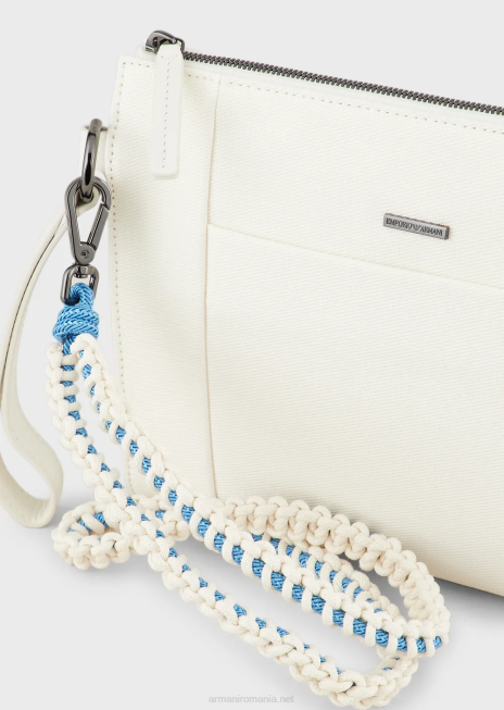 bărbați R802G2174 husă din twill reciclat cu detalii din piele Armani alb