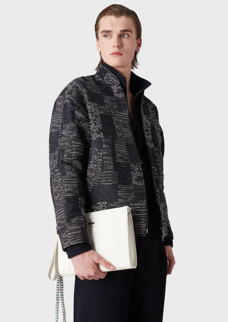 bărbați R802G2174 husă din twill reciclat cu detalii din piele Armani alb