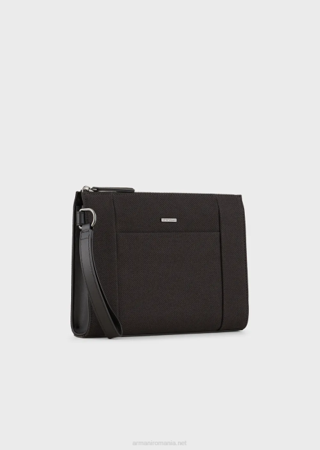 bărbați R802G2175 husă din twill reciclat cu detalii din piele Armani negru