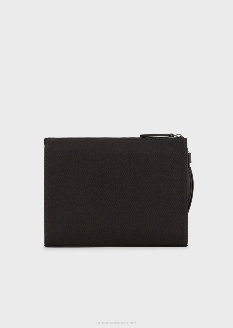 bărbați R802G2175 husă din twill reciclat cu detalii din piele Armani negru