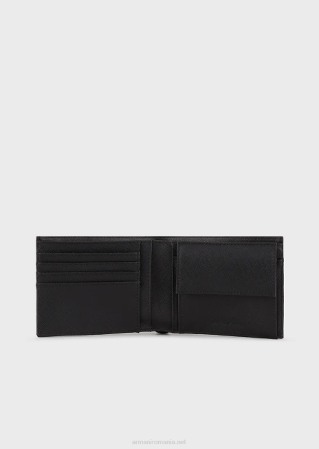bărbați R802G2178 portofel cu buzunar pentru monede din piele regenerată cu placă vultur Armani negru