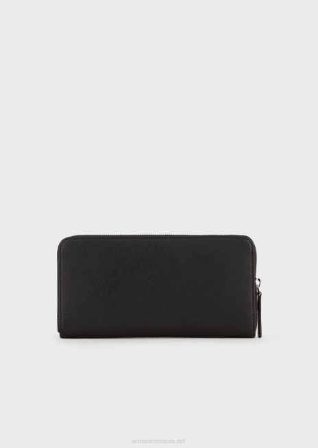 bărbați R802G2184 portofel din piele regenerată cu fermoar înfășurat și placă vultur Armani negru