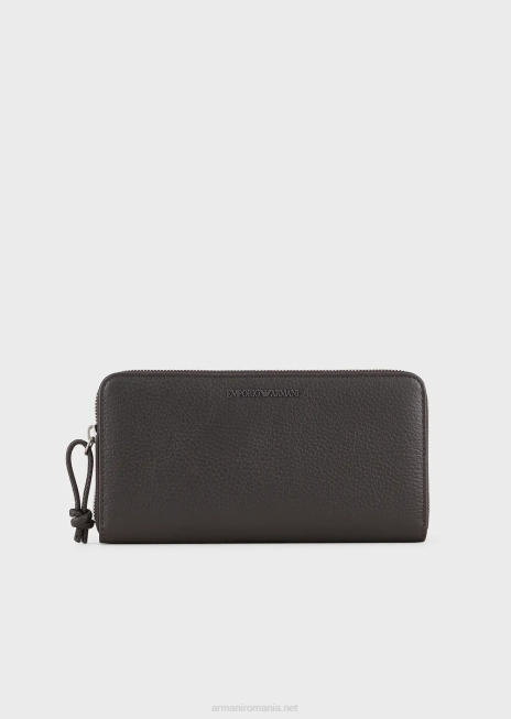 bărbați R802G2185 portofel din piele turnată cu fermoar Armani gri închis