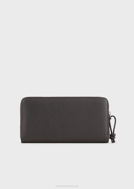 bărbați R802G2185 portofel din piele turnată cu fermoar Armani gri închis