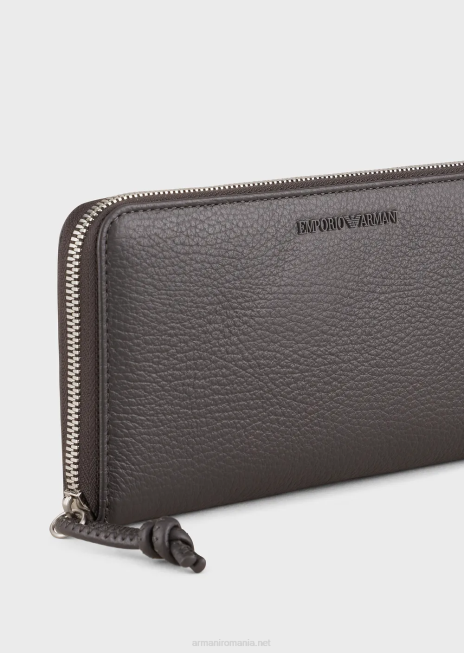 bărbați R802G2185 portofel din piele turnată cu fermoar Armani gri închis