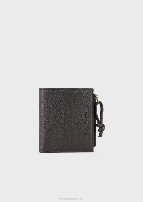 bărbați R802G2187 suport pentru carduri din piele turnată cu fermoar Armani gri închis