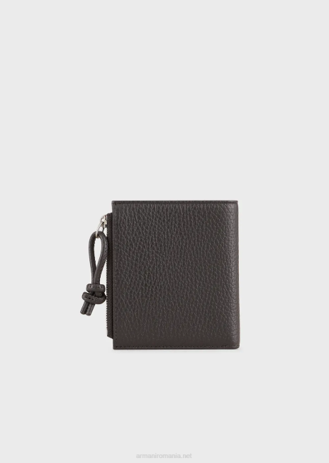 bărbați R802G2187 suport pentru carduri din piele turnată cu fermoar Armani gri închis