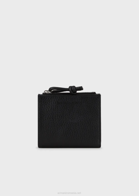 bărbați R802G2188 suport pentru carduri din piele turnată cu fermoar Armani negru