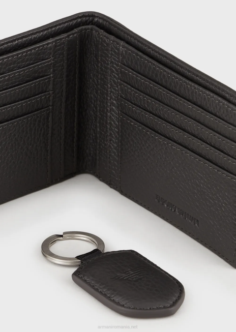 bărbați R802G2189 cutie cadou cu portofel și breloc din piele turnată Armani negru 2