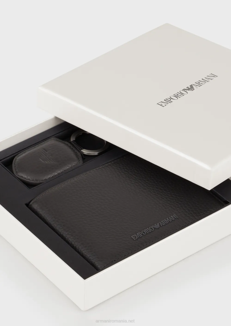 bărbați R802G2189 cutie cadou cu portofel și breloc din piele turnată Armani negru 2
