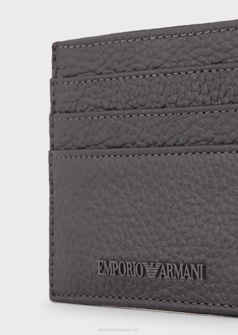 bărbați R802G2193 suport de card din piele prăbușită Armani gri închis