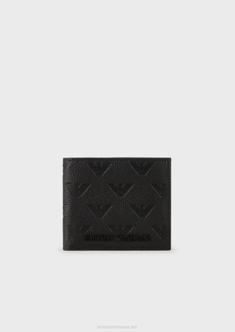 bărbați R802G2201 portofel din piele cu buzunar pentru monede, cu vultur în relief Armani negru
