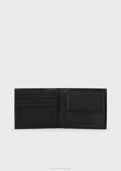 bărbați R802G2201 portofel din piele cu buzunar pentru monede, cu vultur în relief Armani negru
