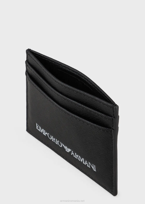 bărbați R802G2203 suport card din piele regenerată cu imprimeu saffiano Armani negru